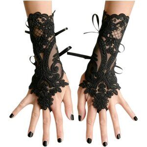 Women's A-A-Black Fingerless Lace Short Gloves Wedding Party Costume Accessories